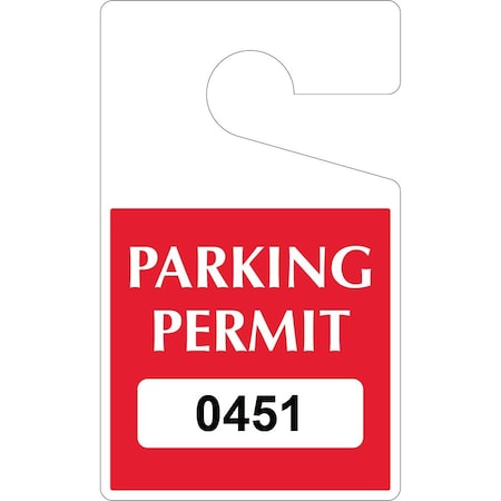 Lustre-Cal Laminated Hanging Parking Permit Dark Red 5in x 3in 30mil Plastic Serialized 450-500, 50PK 253343301Rd0451